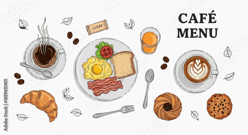 coffee and chocolate Coffee and Breakfast Poster Vector Set – Hand Drawn Cafe Menu Food and Drink Cards