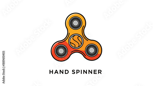 Colorful hand spinner toy illustration with red and orange gradients and a central logo design isolated on a clean white background.