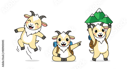 Adorable Baby Goats Enjoying Mountain Hiking and Outdoor Adventures Fun