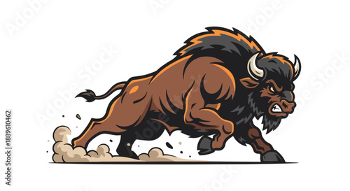 Mighty Bison Mascot Design Showcasing Powerful Charge and Aggressive Stance