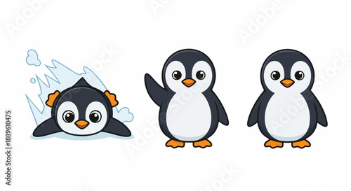 Adorable cartoon baby penguins enjoying their happy arctic adventures