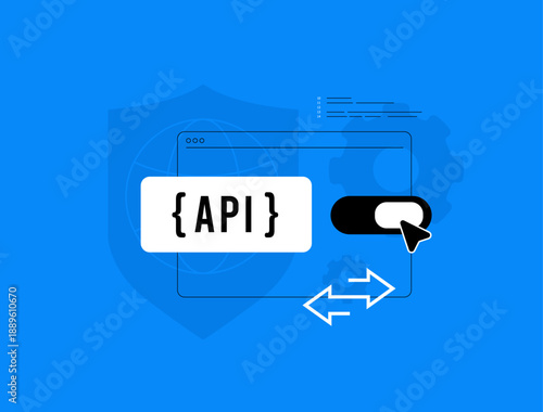 Api interface secure platform workflows. Application programming interface integration with api technology for scalable backend connection across digital products vector illustration with icons