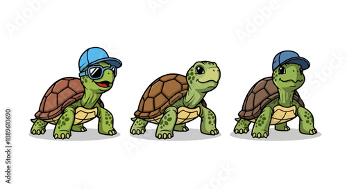 Adorable cartoon turtles showcasing their unique styles and friendly personalities