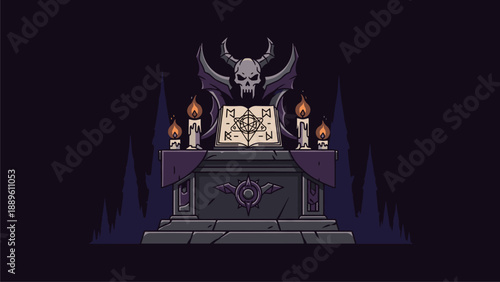 Dark Altar with Skull and Candles - Pixel Art Illustration