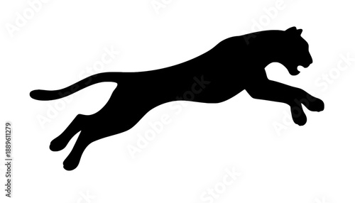A black silhouette of a leaping panther on a white background