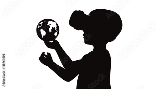 A silhouette of a child holding a glowing globe in their hand