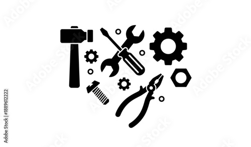 Flat Repair and Maintenance Tool Silhouette Icons Collection for Industrial Design