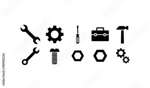 Minimal Black Repair Tool Silhouette Vector Icon Set for Workshop and Engineering
