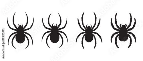 Collection of Creepy Black Spider Silhouettes for Halloween Graphic Design and Scary Vector Icons.
