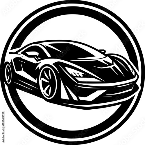 Minimalist black and white cartoon supercar vector icon with clean lines, no shading, isolated on white. Modern, scalable, and recognizable.