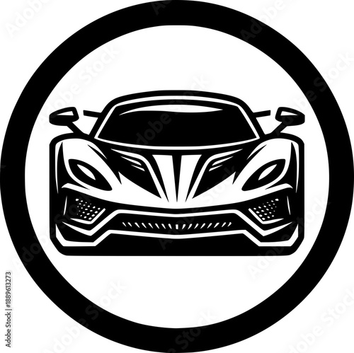 Minimalist black and white cartoon supercar vector icon with clean lines, no shading, isolated on white. Modern, scalable, and recognizable.