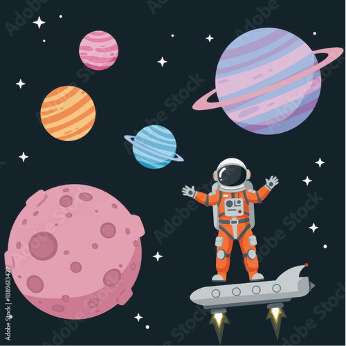 Astronaut in Orange Space Suit Floating 1.