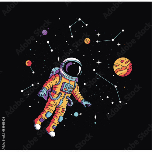 Astronaut in Orange Space Suit Floating 2.