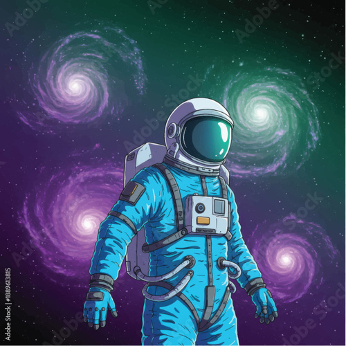 Astronaut in Blue Space Suit Floating.