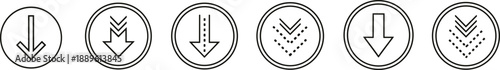 Download arrow icons set with circle outline for web loading and data transfer direction sign vector illustration, And