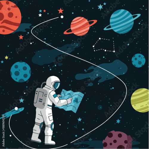Astronaut in Space Suit Exploring Planets.