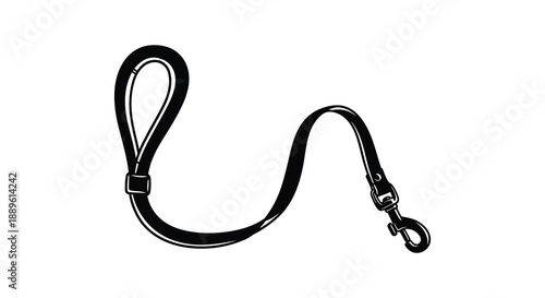 A black dog leash with a metal clasp and handle presented as a striking black silhouette high quality professional detailed modern
