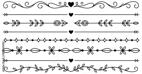 Elegant hand drawn dividers and decorative borders set including vintage inspired line art, graceful flourishes, and minimal decorative separators for print design, web layouts, and creative 