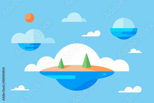 AI Floating Landscape Summer Sky Vector Illustration 