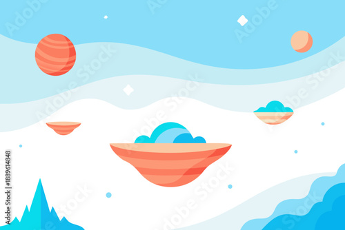 AI Floating Landscape Summer Sky Vector Illustration 