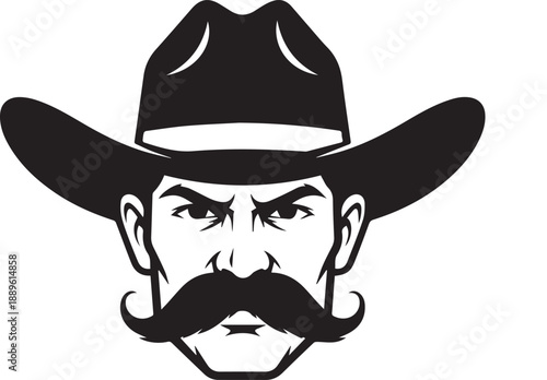 Head of a cowboy with mustache Silhouette vector black on a white background