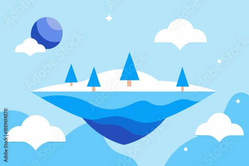 AI Floating Landscape Summer Sky Vector Illustration 