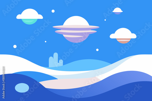 AI Floating Landscape Summer Sky Vector Illustration 