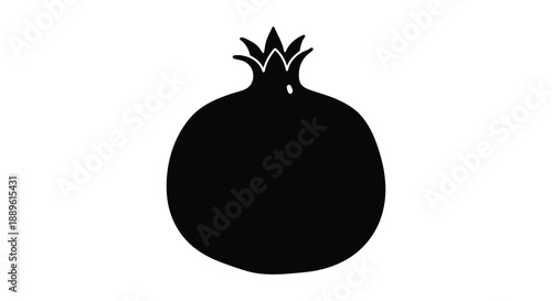 A stark black silhouette of a ripe pomegranate showcasing its rounded form and distinctive crown silhouette high quality professional detailed modern