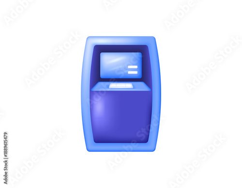 Illustration of an ATM or Automatic Teller Machine. Electronic banking device. Symbol, element, icon, white background. 3D vector style.