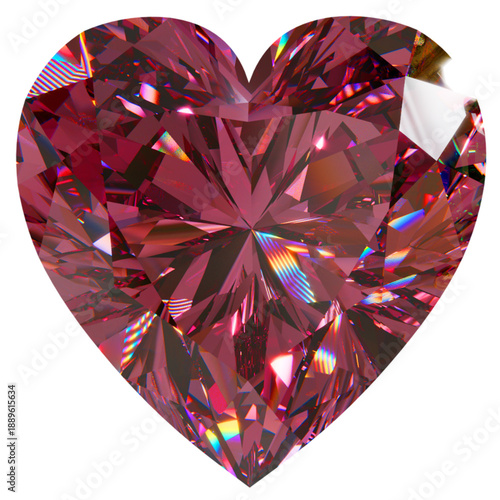 Elegant Heart-Shaped Red Diamond, A captivating heart-shaped red diamond with exquisite facets and rich color, ideal for luxury, romantic, and high-end design projects.