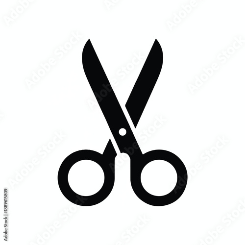 Minimalist glyph-style scissors icon in solid black, a sharp vector graphic ideal for representing services related to cutting or alteration.