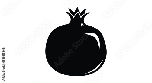 A striking black silhouette of a ripe pomegranate with a partially revealed seed cavity showcasing its unique form silhouette high quality