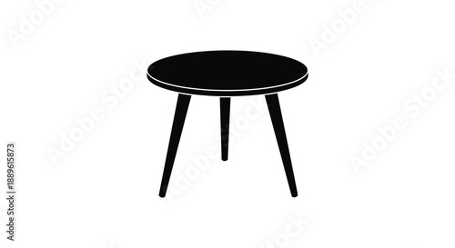 A minimalist depiction of a solitary black side table with a round tabletop and angled legs is shown