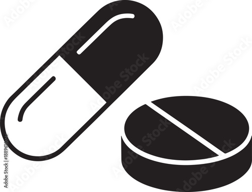 Black pill capsule white medicine