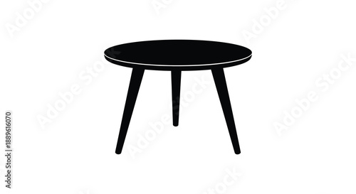 A minimalist depiction of a solitary round black table casting a soft gray shadow on a plain surface