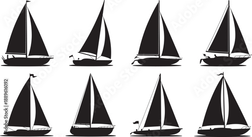 Black sailboat silhouettes on white background sailboats sailing desig