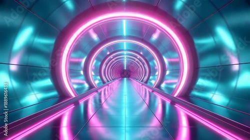 Futuristic Neon Tunnel Stock Video Y2k Chrome with Reflective Surfaces