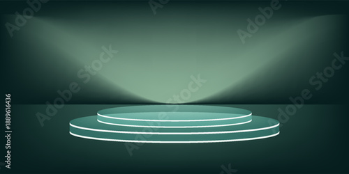Modern green podium background illuminated by bright spotlights perfect for award ceremonies product showcases promotions and elegant presentation designs