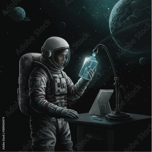 Astronaut Using Smartphone in Space Suit.