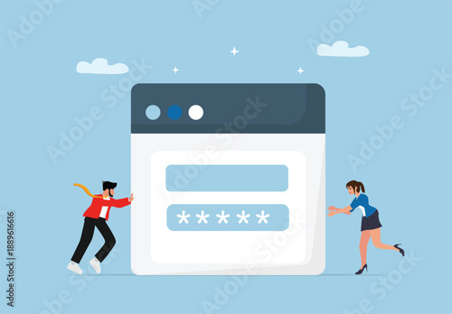 Business People Interacting with Web Browser Login Interface Featuring Password Input Symbolizing Digital Security, User Authentication, and Online Access in a Modern Technology Environment