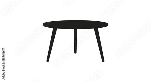 A minimalist illustration depicts a simple dark round table with slender legs and a soft shadow below