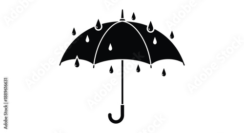 A black umbrella with falling raindrops is displayed against a white background creating a striking silhouette high quality professional detailed modern
