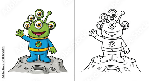 Colouring Book Alien Character Illustration for Science Fiction and Fantasy Projects