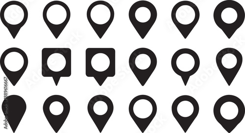 Various black map pin map pins location navigation symbols markers pointers directions
