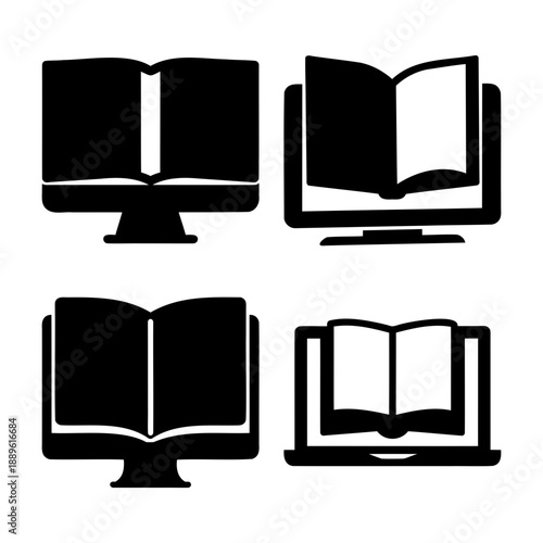 Digital learning and online education concept with books displayed on computer and laptop screens