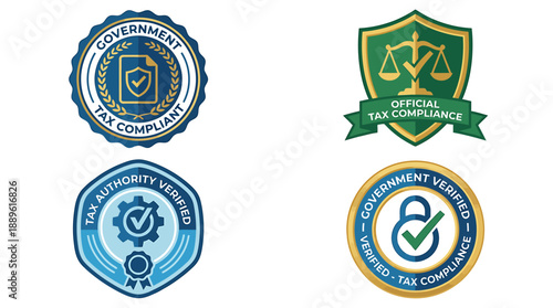 Vector Tax Compliance Badges and Official Government Verification Seals Collection