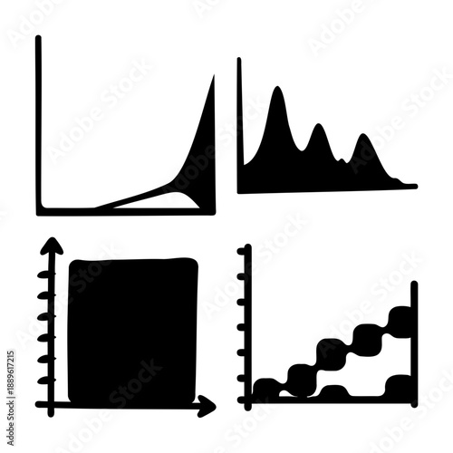 Hand-drawn collection of diverse statistical charts and data graphs for visual representation