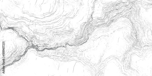Detailed contour map of a winding river valley with layered topographic lines and scattered dots topography