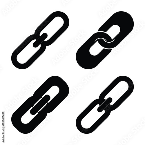 Four distinct black chain link icons symbolizing connection and digital hyperlinks