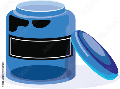 Isolated illustration of a black metal coffee cup beside a blue plastic water bottle and an empty silver container on a white background